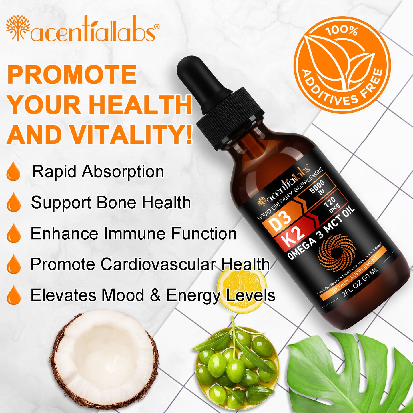 Vitamina D3 și K2 • Picături lichide